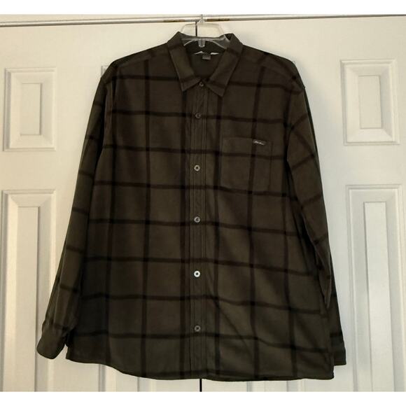 Eddie Bauer Men's Micro-Fleece Button Up Shirt, Dark Olive Plaid, Size XL - Picture 1 of 5